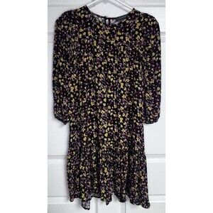 Primark Atmosphere Black Pink Yellow Tiered Floral Dress  US Size 6